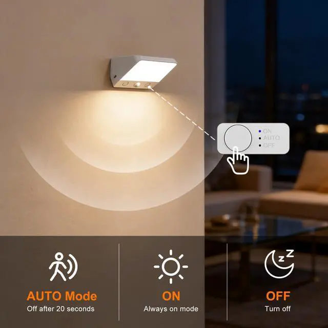Alt view image 2 of 6 - Motion Sensor Night Light, 2600mAh Battery Operated Stair Lights Indoor, 3 Color Temperatures and Stepless Dimming LED Night Light for Bathroom Hallway Stairs Bedroom Closet Basement 3 Pack
