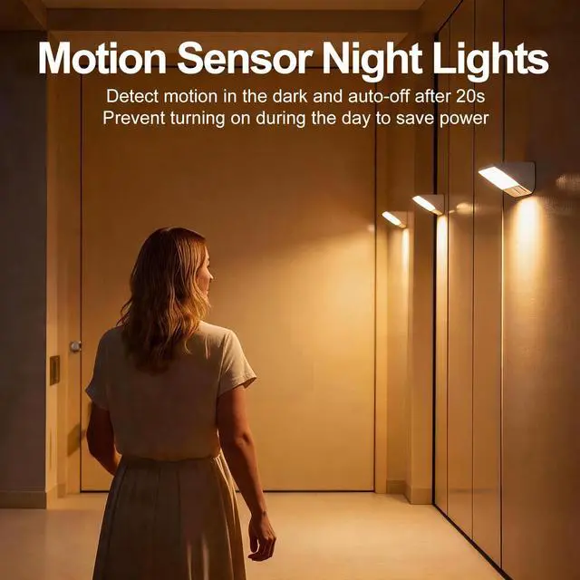 Alt view image 3 of 6 - Motion Sensor Night Light, 2600mAh Battery Operated Stair Lights Indoor, 3 Color Temperatures and Stepless Dimming LED Night Light for Bathroom Hallway Stairs Bedroom Closet Basement 3 Pack