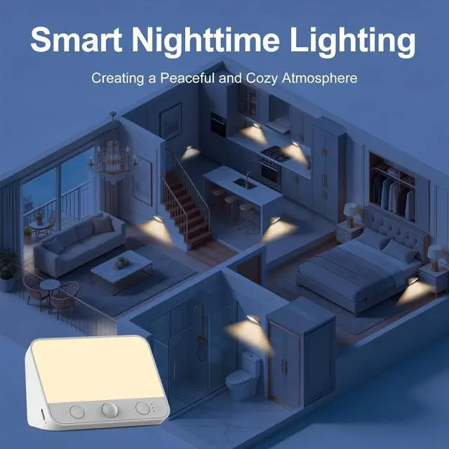 Alt view image 5 of 6 - Motion Sensor Night Light, 2600mAh Battery Operated Stair Lights Indoor, 3 Color Temperatures and Stepless Dimming LED Night Light for Bathroom Hallway Stairs Bedroom Closet Basement 3 Pack