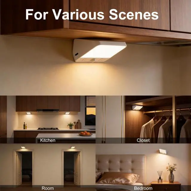 Alt view image 6 of 6 - Motion Sensor Night Light, 2600mAh Battery Operated Stair Lights Indoor, 3 Color Temperatures and Stepless Dimming LED Night Light for Bathroom Hallway Stairs Bedroom Closet Basement 3 Pack