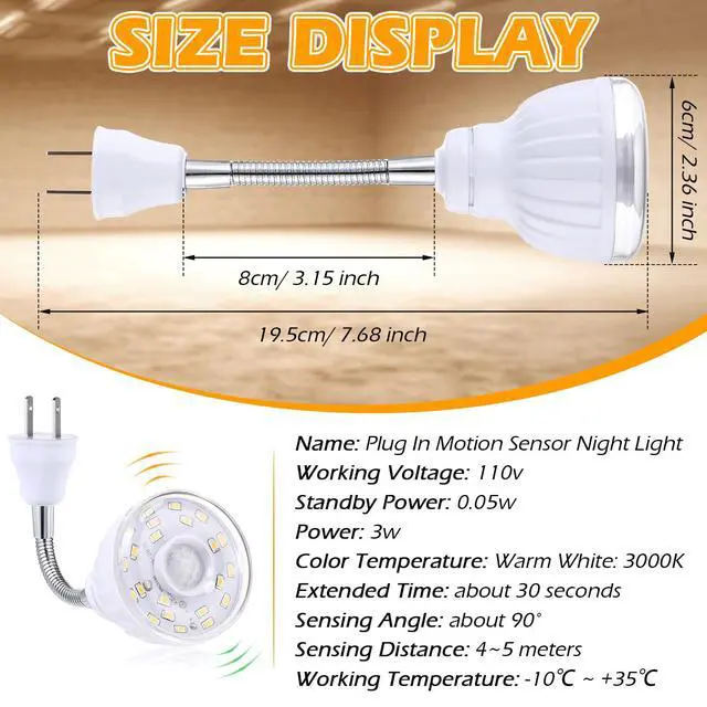 Alt view image 2 of 7 - 3 Pack Motion Activated LED Night Light Plug in Smart Dusk Dawn Sensor Light PIR Infrared Sensor Motion Detector Lamp Flexible Rotating for Hallway Stairway Garage Basement(Warm White)