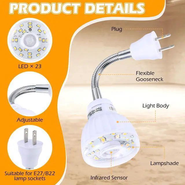Alt view image 3 of 7 - 3 Pack Motion Activated LED Night Light Plug in Smart Dusk Dawn Sensor Light PIR Infrared Sensor Motion Detector Lamp Flexible Rotating for Hallway Stairway Garage Basement(Warm White)