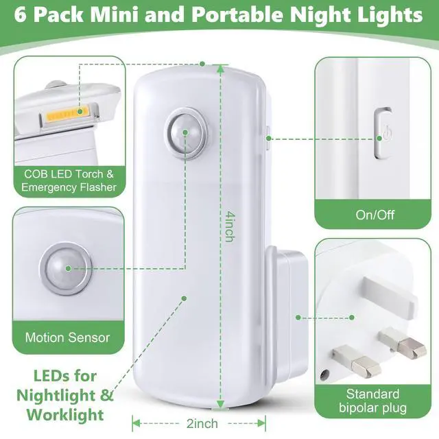Alt view image 2 of 7 - 6 Pack Emergency Power Failure Night Lights, Motion Sensor Night Light, Automatic Dusk to Dawn, Emergency Lights for Home, Bedrooms, Hallways, Black Outs, Rechargeable