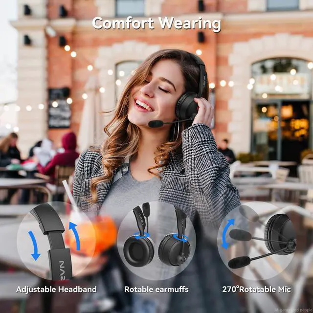 Alt view image 6 of 7 - Wireless Headset with Mic for Work, Wireless Headset with Microphone AI Noise Cancelling, Bluetooth 5.3, 60H Battery, Mute Button, Comfortable Over Ear Headphones for PC, Laptop, Call Center, Office