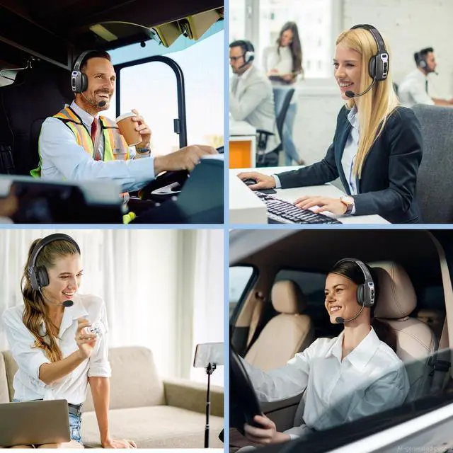 Alt view image 7 of 7 - Trucker Bluetooth Headset with AI Noise Cancellation Microphone, Trucker Headset with 65Hrs Talk Time & Mute Button, Multipoint Connection, Bluetooth Headsets Fit for Truck Drivers/Cell Phones