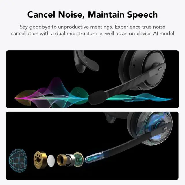 Alt view image 4 of 7 - HP31S(2nd Gen) Single Ear Wireless Headset with Mic, Bluetooth Headset with Noise Cancelling Microphones, Charging Stand, One Ear, Multi-Point/Mute, 45H Playback for Trucker/Call Center/Office
