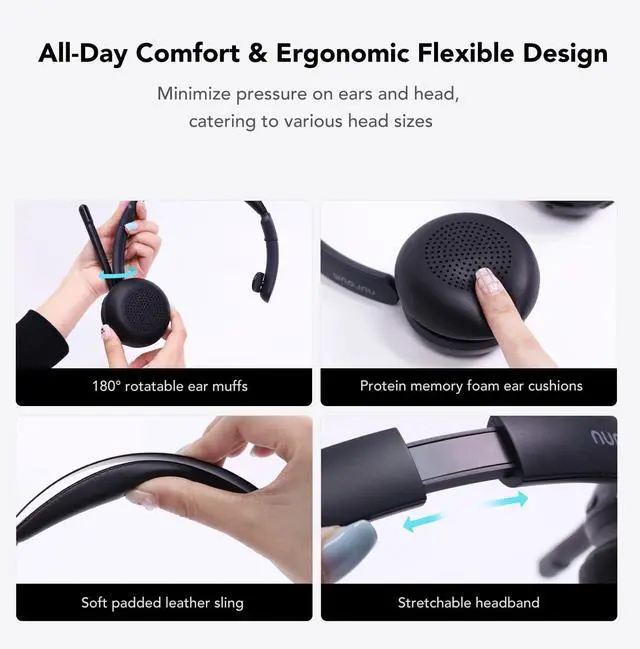 Alt view image 6 of 7 - HP31S(2nd Gen) Single Ear Wireless Headset with Mic, Bluetooth Headset with Noise Cancelling Microphones, Charging Stand, One Ear, Multi-Point/Mute, 45H Playback for Trucker/Call Center/Office