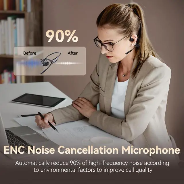 Alt view image 3 of 7 - Open Ear Headphones with Mic, Wireless Headset with AI Noise Cancellation Microphone Bluetooth 5.3 Bluetooth Headset with Mic Air Conduction Headphones for Work Call Meeting Driving