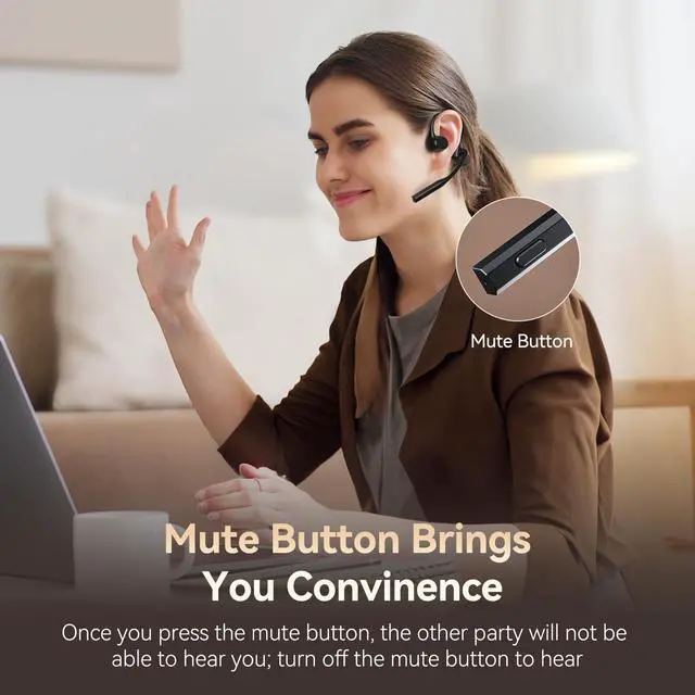 Alt view image 5 of 7 - Open Ear Headphones with Mic, Wireless Headset with AI Noise Cancellation Microphone Bluetooth 5.3 Bluetooth Headset with Mic Air Conduction Headphones for Work Call Meeting Driving