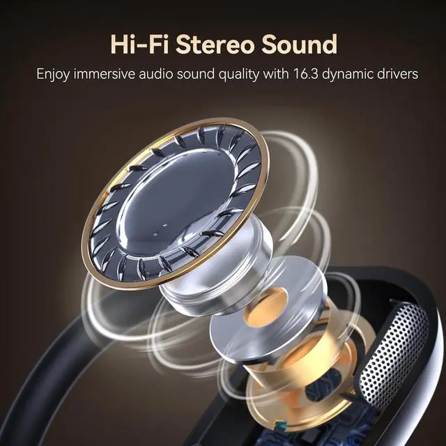 Alt view image 7 of 7 - Open Ear Headphones with Mic, Wireless Headset with AI Noise Cancellation Microphone Bluetooth 5.3 Bluetooth Headset with Mic Air Conduction Headphones for Work Call Meeting Driving