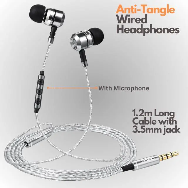 Alt view image 2 of 7 - SP3060VC Wired Earbuds with Mic, in Ear Headphones with Deep Bass, Noise Isolating Earphones, 10mm Drivers, Tangle Free Cable, 3.5mm Jack
