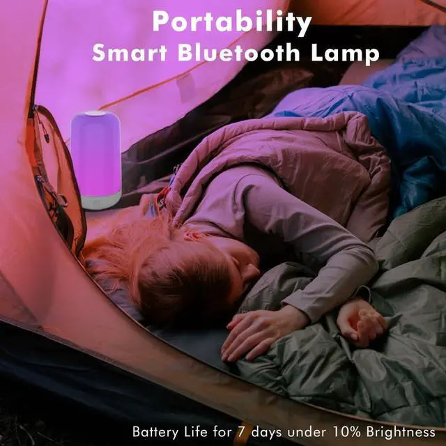Alt view image 5 of 6 - Smart Touch Table Lamp Works with App, Dimmable Small RGB Bedside Bed Lamp for Bedroom, Cordless LED Night Desk Lamp Rechargeable Color Changing Nightstand Mood Cozy Lamp for Living Room Baby Nursery.