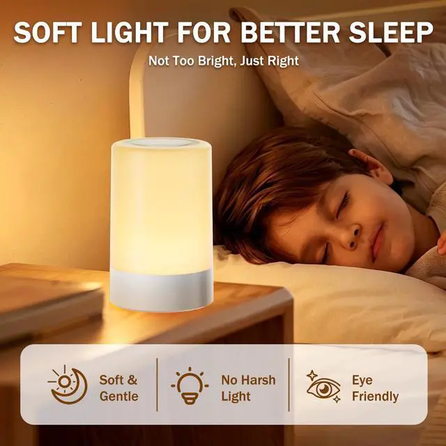 Alt view image 3 of 7 - Nursery Night Light for Baby, Portable LED Touch Night Lamp for Kids and Adult, Breastfeeding, Sleep Aid, USB Rechargeable Nursing Lamp, Bedside Dimmable Warm Night Light, Soft Eye Caring