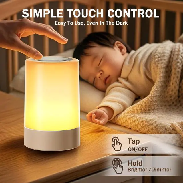 Alt view image 4 of 7 - Nursery Night Light for Baby, Portable LED Touch Night Lamp for Kids and Adult, Breastfeeding, Sleep Aid, USB Rechargeable Nursing Lamp, Bedside Dimmable Warm Night Light, Soft Eye Caring