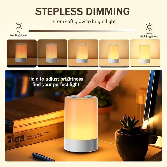 Alt view image 5 of 7 - Nursery Night Light for Baby, Portable LED Touch Night Lamp for Kids and Adult, Breastfeeding, Sleep Aid, USB Rechargeable Nursing Lamp, Bedside Dimmable Warm Night Light, Soft Eye Caring