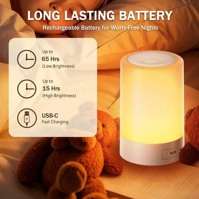Alt view image 7 of 7 - Nursery Night Light for Baby, Portable LED Touch Night Lamp for Kids and Adult, Breastfeeding, Sleep Aid, USB Rechargeable Nursing Lamp, Bedside Dimmable Warm Night Light, Soft Eye Caring