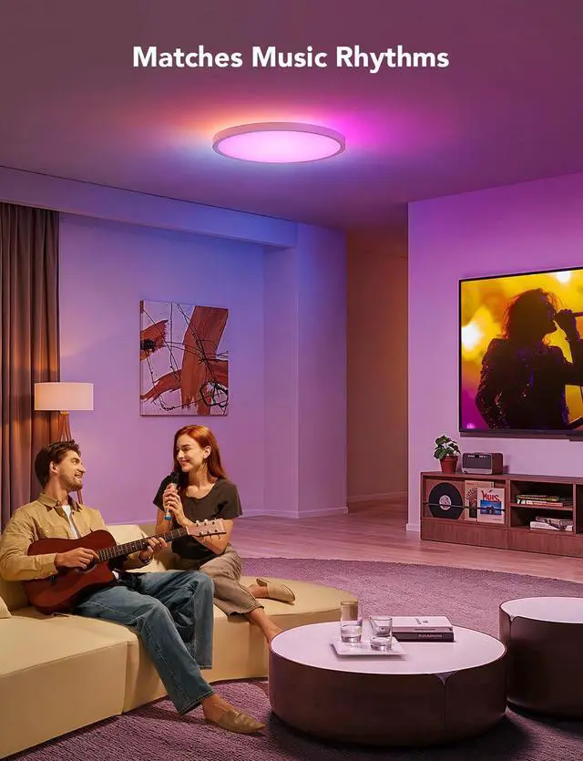 Alt view image 5 of 7 - Smart Ceiling Light, RGBIC LED Ceiling Light Fixture, 2400LM Flush Mount Light Fixture, DIY Colors, Works with Alexa, 2700K-6500K Lights for Bedroom, Living Room,12 Inch, 1 Pack (White)
