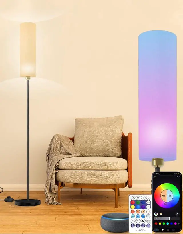 Main image of Smart Floor Lamp Works with Alexa & Google Home, Color Changing Stepless Dimmable for Living Room, Modern Standing WiFi Lamps with Remote, Minimalist Pole Lamp Tall Lights for Bedroom, Office-Black
