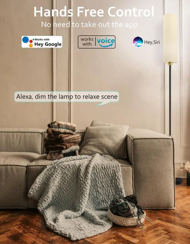Alt view image 3 of 7 - Smart Floor Lamp Works with Alexa & Google Home, Color Changing Stepless Dimmable for Living Room, Modern Standing WiFi Lamps with Remote, Minimalist Pole Lamp Tall Lights for Bedroom, Office-Black