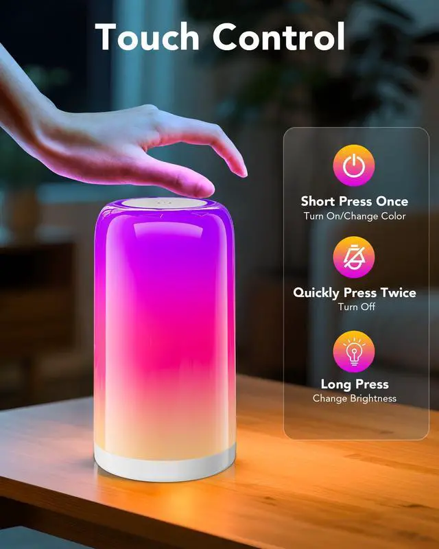 Alt view image 2 of 7 - Smart RGBCW+IC Table Lamp - Touch Control, Dimmable Night Light, Plug-in Design; Compatible with Alexa & Google Assistant. A Stylish Decorative Gift.
