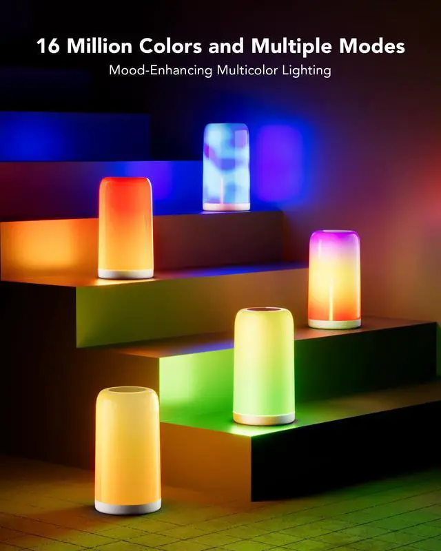 Alt view image 3 of 7 - Smart RGBCW+IC Table Lamp - Touch Control, Dimmable Night Light, Plug-in Design; Compatible with Alexa & Google Assistant. A Stylish Decorative Gift.