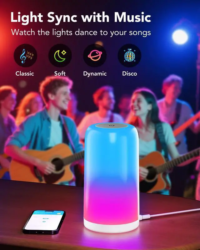 Alt view image 5 of 7 - Smart RGBCW+IC Table Lamp - Touch Control, Dimmable Night Light, Plug-in Design; Compatible with Alexa & Google Assistant. A Stylish Decorative Gift.