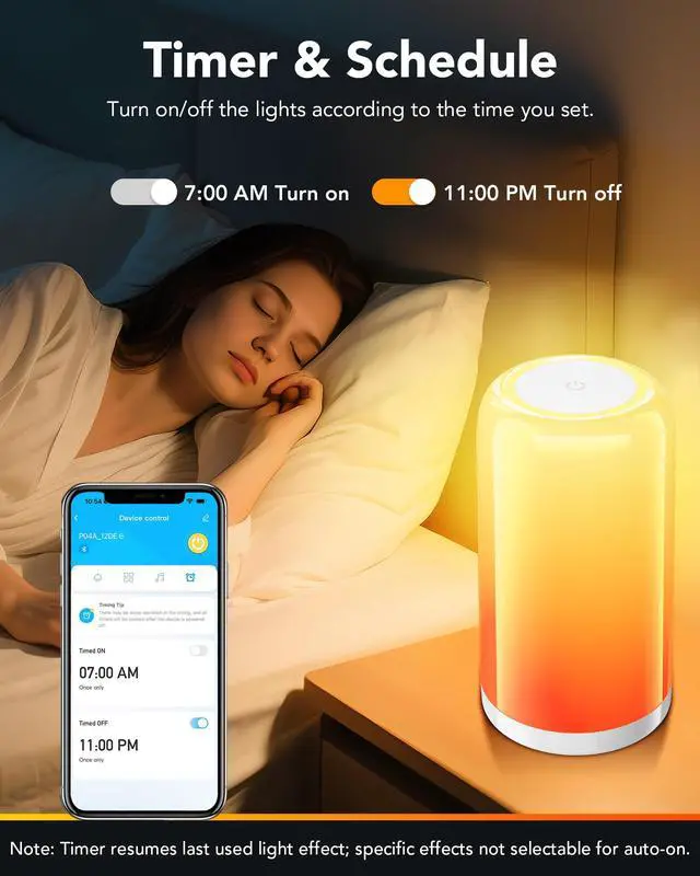 Alt view image 6 of 7 - Smart RGBCW+IC Table Lamp - Touch Control, Dimmable Night Light, Plug-in Design; Compatible with Alexa & Google Assistant. A Stylish Decorative Gift.