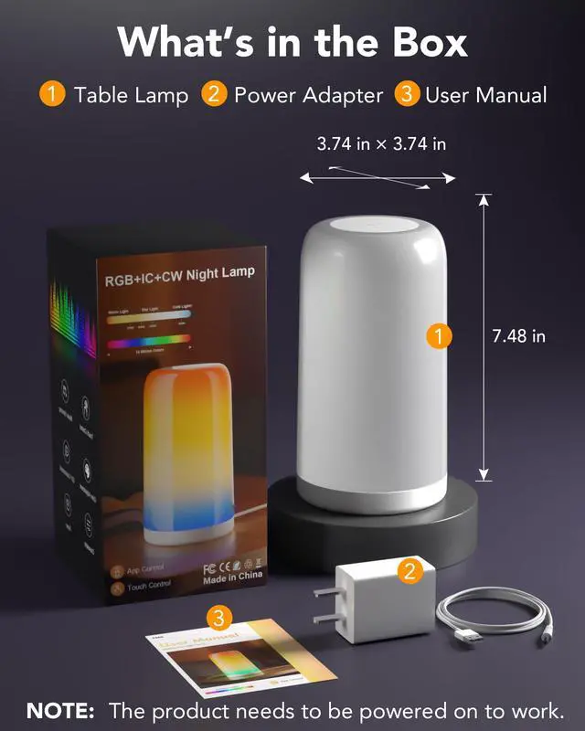 Alt view image 7 of 7 - Smart RGBCW+IC Table Lamp - Touch Control, Dimmable Night Light, Plug-in Design; Compatible with Alexa & Google Assistant. A Stylish Decorative Gift.