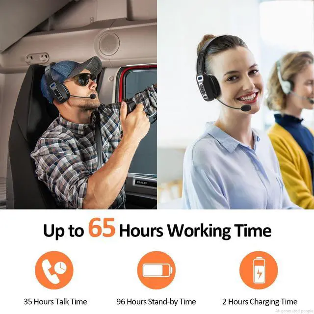 Alt view image 4 of 7 - Bluetooth Headset with Microphone, Trucker Bluetooth Headset with AI Noise Cancelling & Mute Button, Wireless On-Ear Headphones 60 Hrs Working Time, for Trucker Home Office Remote Work Zoom