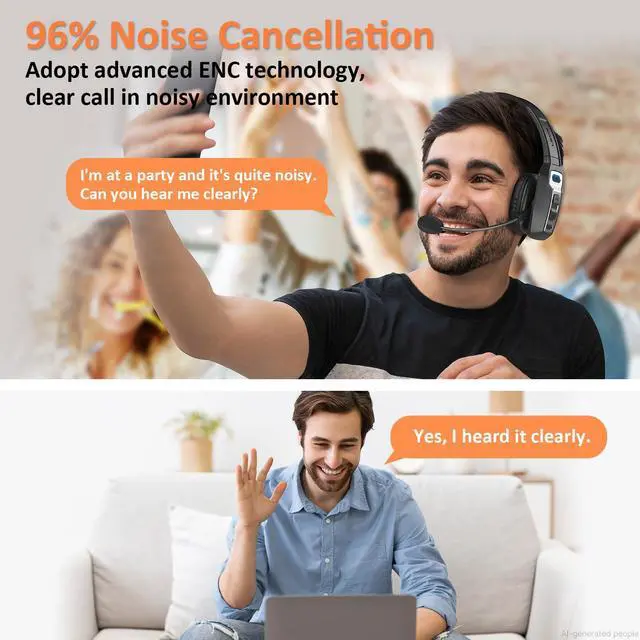 Alt view image 2 of 7 - Bluetooth Headset with Microphone, Trucker Bluetooth Headset with AI Noise Cancelling & Mute Button, Wireless On-Ear Headphones 60 Hrs Working Time, for Trucker Home Office Remote Work Zoom
