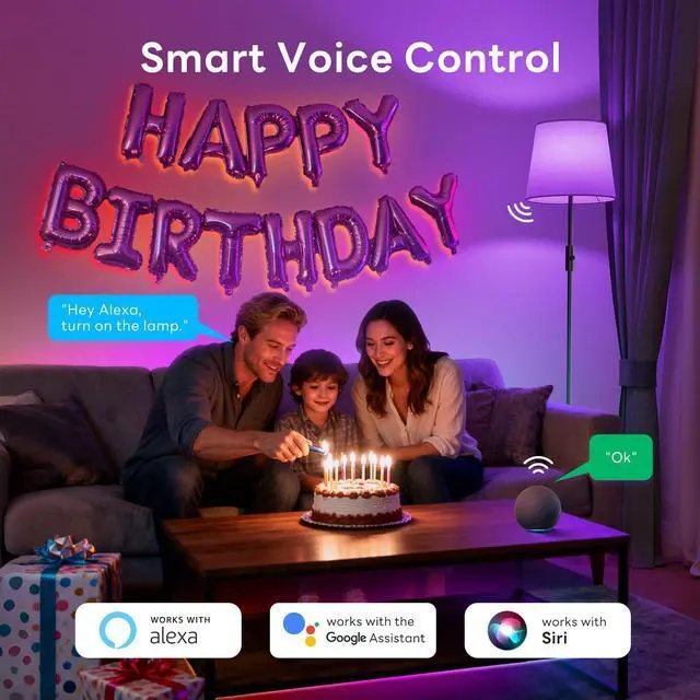 Alt view image 2 of 7 - Smart LED Floor Lamp for Living Room, 62" Tall Lamp with App & Alexa Voice Control, RGB Color Changing & 2700K-6000K Tunable White, 10W 1200lm 1%-100% Dimmable, Linen Shade, No Registration