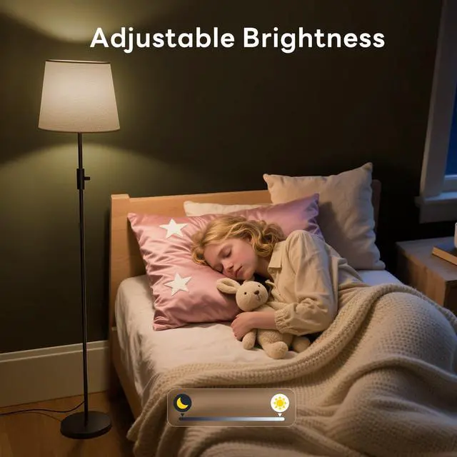 Alt view image 6 of 7 - Smart LED Floor Lamp for Living Room, 62" Tall Lamp with App & Alexa Voice Control, RGB Color Changing & 2700K-6000K Tunable White, 10W 1200lm 1%-100% Dimmable, Linen Shade, No Registration