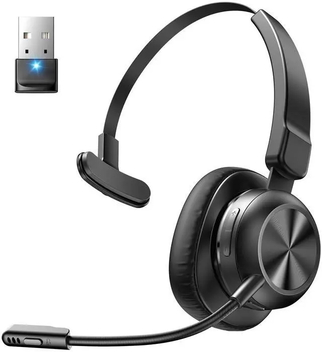 Main image of Bluetooth Headset with USB Dongle, Trucker Bluetooth Headset with AI Noise Cancelling Microphone & Mute Button, 50Hrs Single Ear Wireless Headphones for Truck Driver Phone Computer PC Office Work