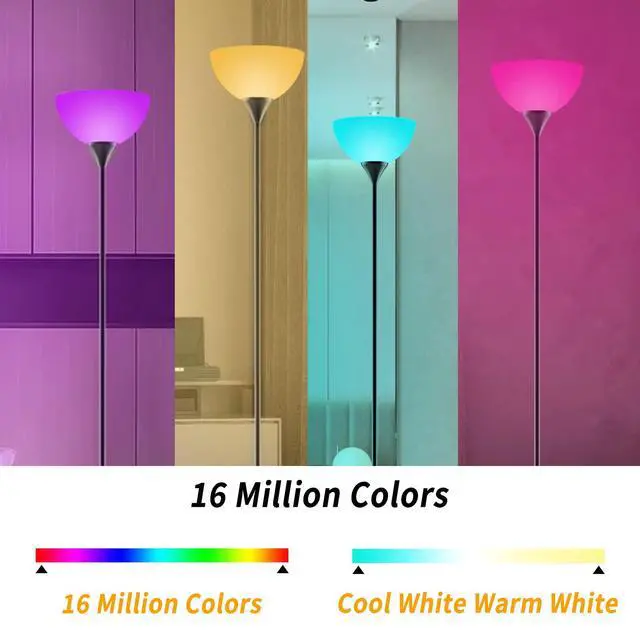 Alt view image 2 of 7 - Smart RGB Floor Lamps Work with Alexa, Google Assistant WiFi App, Modern Color Changing Floor Lamp, Dimmable Corner Floor Lamp for Living Room, Bedroom and Play Room (Without Remote Control)