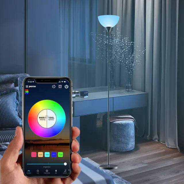 Alt view image 3 of 7 - Smart RGB Floor Lamps Work with Alexa, Google Assistant WiFi App, Modern Color Changing Floor Lamp, Dimmable Corner Floor Lamp for Living Room, Bedroom and Play Room (Without Remote Control)