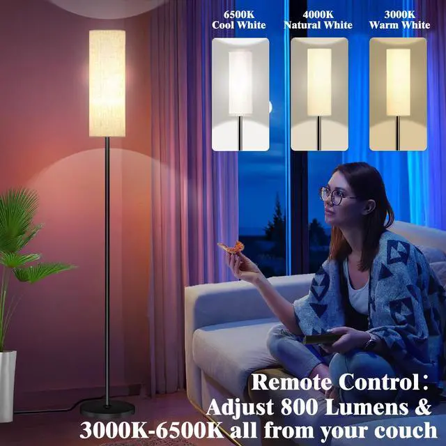 Alt view image 6 of 7 - Smart LED Floor Lamp with APP Control & RGB Colors - Dimmable Standing Lamp for Living Room, Bedroom, Gaming - Remote, Timer, 9W Bulb Included, 67" Modern Tall Lamp (C:Black Beige)