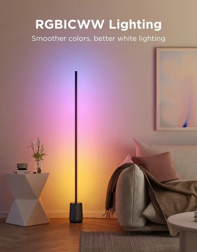 Alt view image 2 of 7 - Floor Lamp 3 Lite, Smart RGBIC LED Corner Lamp Compatible with Alexa, SmartThings, Matter, 1400lm Dimmable Color Changing Tall Standing Light with Music Sync for Living Room Bedroom Gaming Room