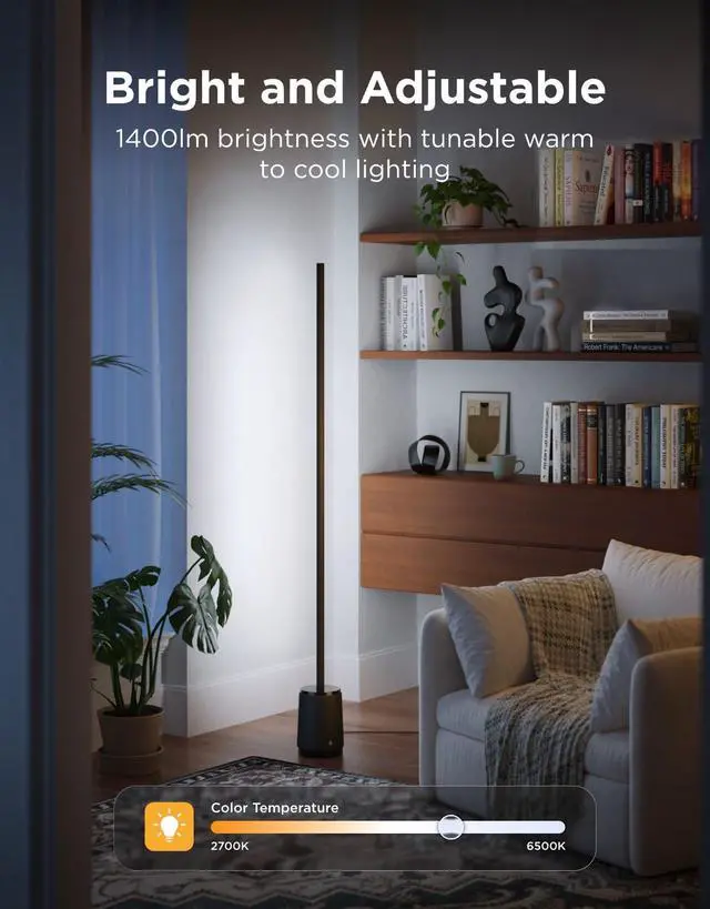 Alt view image 3 of 7 - Floor Lamp 3 Lite, Smart RGBIC LED Corner Lamp Compatible with Alexa, SmartThings, Matter, 1400lm Dimmable Color Changing Tall Standing Light with Music Sync for Living Room Bedroom Gaming Room