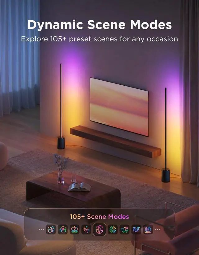 Alt view image 6 of 7 - Floor Lamp 3 Lite, Smart RGBIC LED Corner Lamp Compatible with Alexa, SmartThings, Matter, 1400lm Dimmable Color Changing Tall Standing Light with Music Sync for Living Room Bedroom Gaming Room