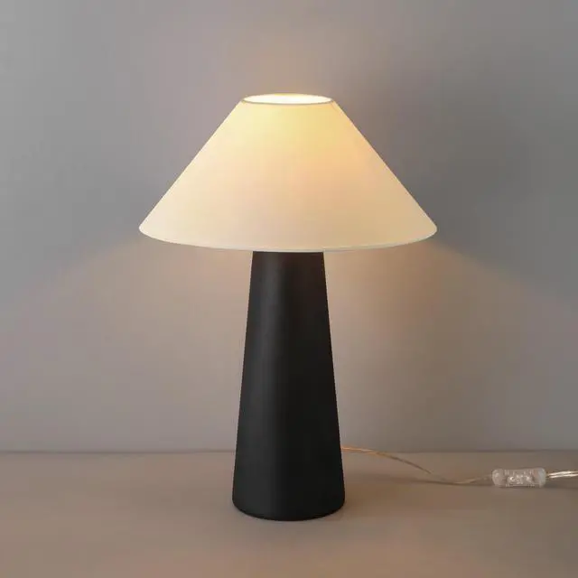 Alt view image 5 of 6 - Novogratz x 18" Ceramic Table Lamp, Matte Black, Off-White Tapered Fabric Shade, in-Line Rocker Switch, 5 Ft. Clear Cord, Home Office, Desk, Living Room