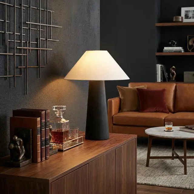 Alt view image 6 of 6 - Novogratz x 18" Ceramic Table Lamp, Matte Black, Off-White Tapered Fabric Shade, in-Line Rocker Switch, 5 Ft. Clear Cord, Home Office, Desk, Living Room