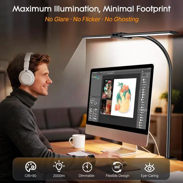 Alt view image 4 of 7 - LED Desk Lamp for Home Office, Architect Desk Lamp with Clamp, Gesture/Wired Control, Ultra Bright Gooseneck Desk Light, Memory & Timer, 50 Lighting Modes for Study, Reading, Crafting