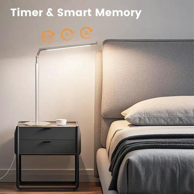 Alt view image 6 of 7 - Metal Desk Lamp for Home Office - 16'' Foldable LED Desk Light for Reading, 4 Color Temps, 15W 1200Lm Dimmable Table Lamp with Flexible Arm, Task Lamp for College Dorm Study Painting, Silver