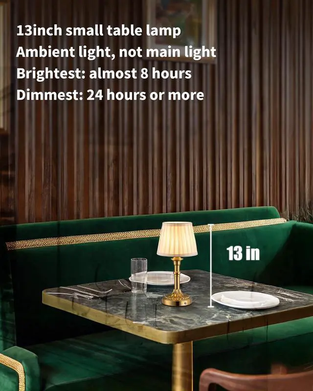 Alt view image 2 of 7 - Cordless Portables Table Lamp, LED Fabric Shade Small Desk Lamps, 4000mAh Battery Powered Lighting, 2700K Stepless Dimmable Light for Living Room, Dining Room, Bedroom, Bedside (Gold)