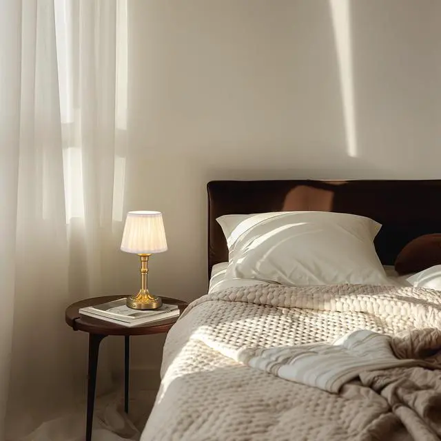 Alt view image 7 of 7 - Cordless Portables Table Lamp, LED Fabric Shade Small Desk Lamps, 4000mAh Battery Powered Lighting, 2700K Stepless Dimmable Light for Living Room, Dining Room, Bedroom, Bedside (Gold)