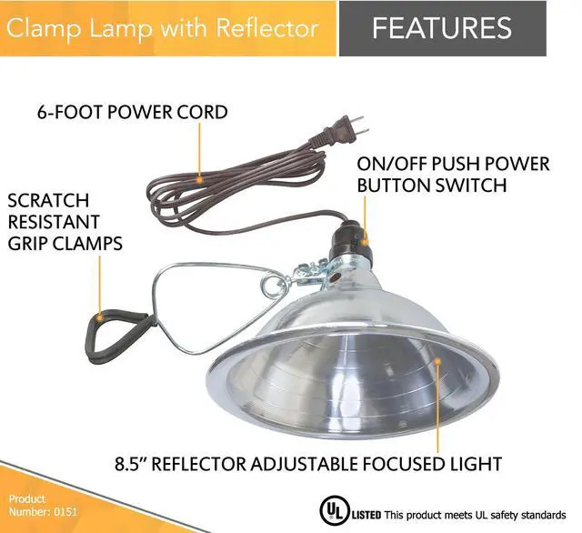 Alt view image 3 of 7 - Clamp Lamp Light with Aluminum Reflector; 150W; UL Listed; 6- Foot Cord