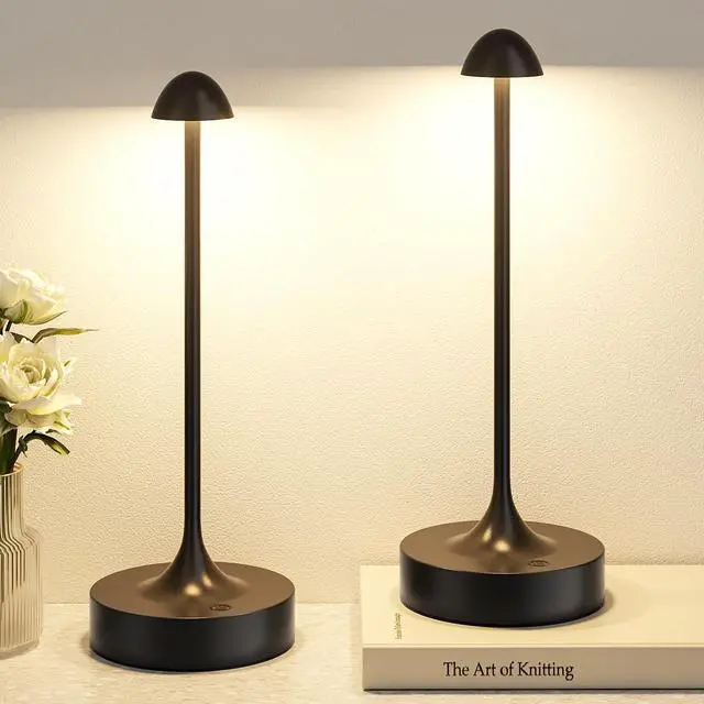 Main image of Rechargeable Cordless Table Lamp, Battery Operated Lamps, 3-Color Stepless Dimming, Portable Wireless Desk Lamp, LED Lighting for Dining Room, Restaurant, Office, Bar, Home(Black 2 Pack)