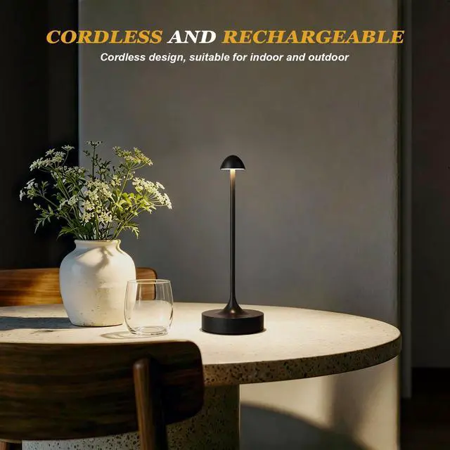 Alt view image 2 of 7 - Rechargeable Cordless Table Lamp, Battery Operated Lamps, 3-Color Stepless Dimming, Portable Wireless Desk Lamp, LED Lighting for Dining Room, Restaurant, Office, Bar, Home(Black 2 Pack)