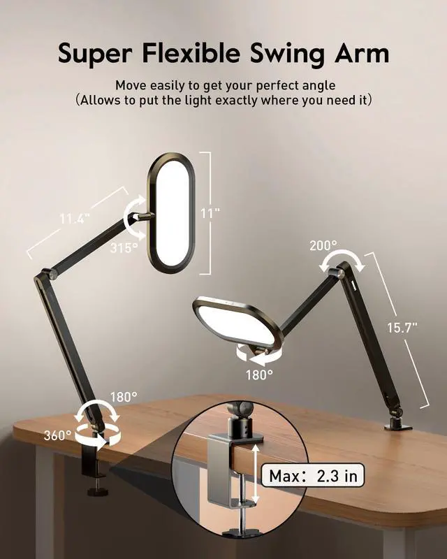 Alt view image 5 of 7 - LED Desk Lamp for Home Office, Eye-Care Double-Sided Desk Light with Stepless Dimmable Knob Remote, Memory, Adjustable Arm Clip on Light for Video Recording, Zoom Call, Study, Flicker-Free, Glare-Free