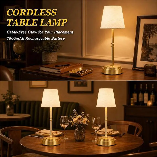 Alt view image 5 of 7 - Rechargeable Cordless Table Lamp Gold - 1 Pack Brass 7500mAh Battery Operated Lamp, 16-Inch Antique Brass Aesthetic Desk Light for Kitchen Counter, Bathroom Vanity and Dining Room